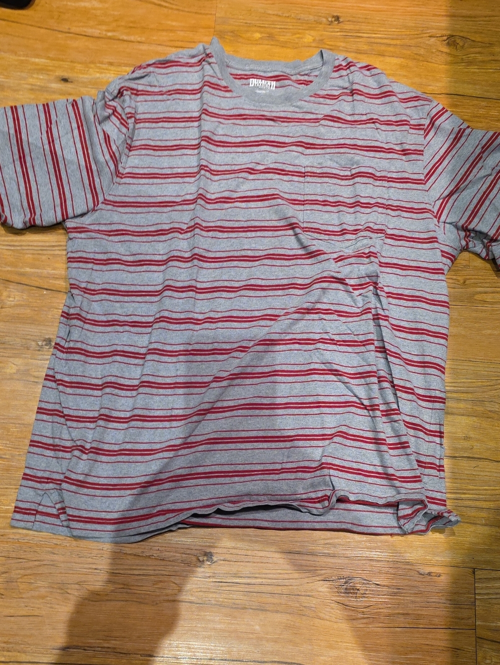 Duluth Trading Co Gray Tee with Red Stripes - Short Sleeve